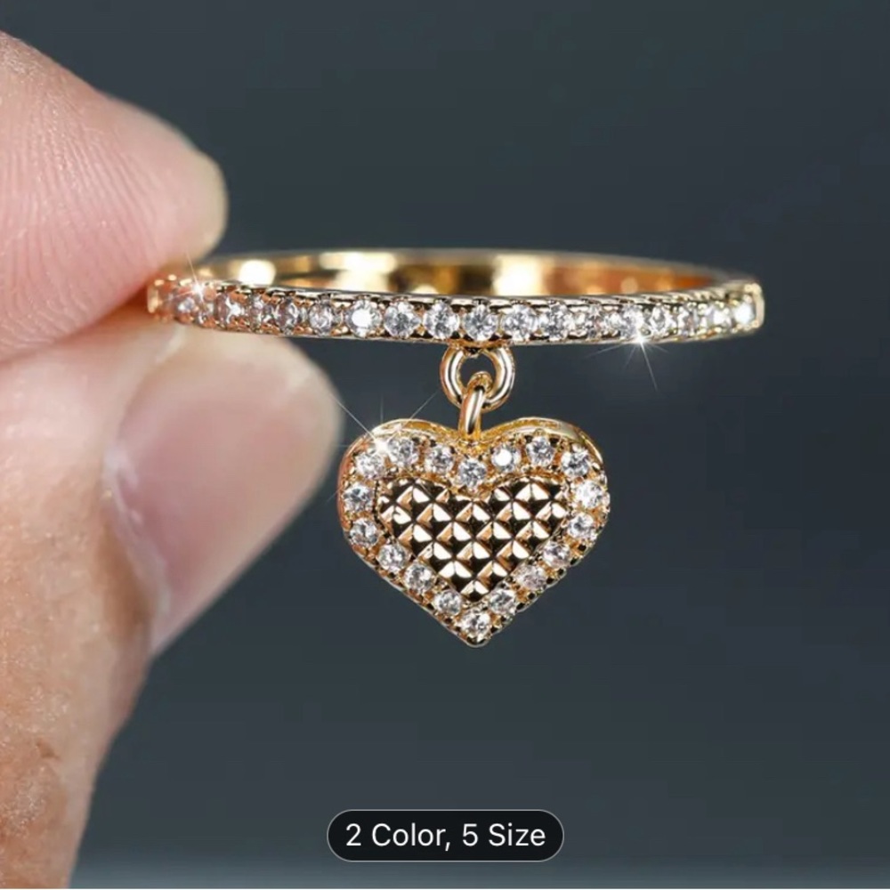 Heart dangle gold with zirconia ring